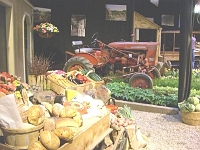 070323FlowerShow639 Flowers, ponds, waterfalls, an Adirondack lean-to! So why not a farm, complete with buildings, farm stand, truck garden, old tractor and pick-up truck?