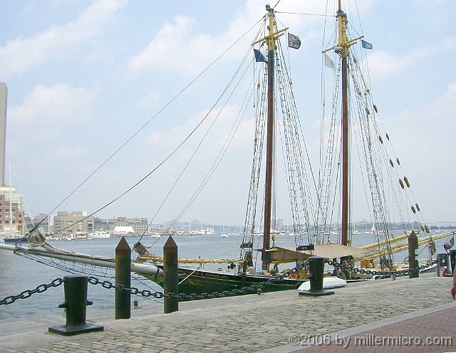 060727SchoonerLettieGHoward1 Up top, it's a short block's walk to Fan Pier where we were to board a Mass. DCR work boat for the special tour. To my delight, a lovely schooner happened to be moored alongside!